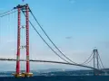 Imponujący, czerwony most wiszący, budowany nad ciemnym morzem, z pewnością będzie najdłuższym mostem wiszącym na świecie.