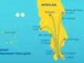 Mapa wyspy Sal na Wyspach Zielonego Przylądka, pokazująca lokalizacje takie jak Espargos, Santa Maria i Kite Beach.