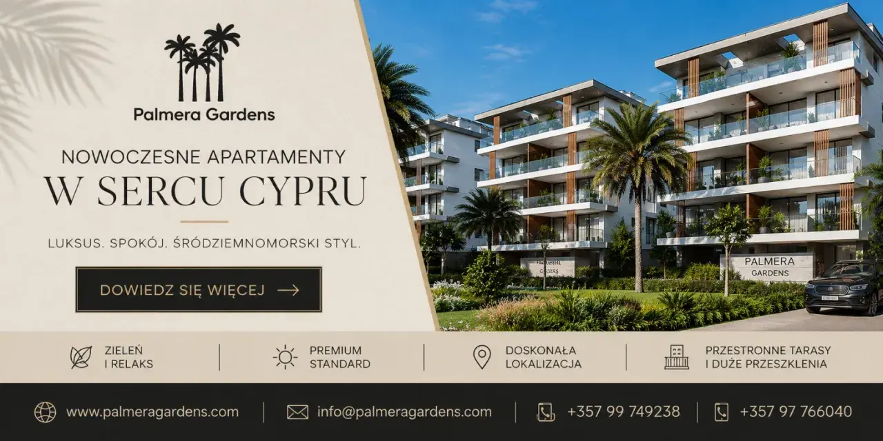 Nowoczesne apartamenty Palmera Gardens w sercu Cypru. Tak, Cypr jest w UE! Luksus, spokój, śródziemnomorski styl.
