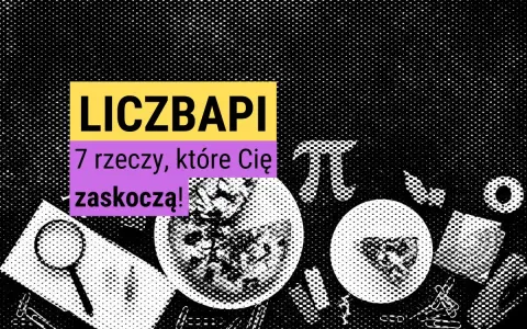 Liczba Pi: 7 zaskakujących ciekawostek. Grafika z symbolem Pi, lupą i talerzami.