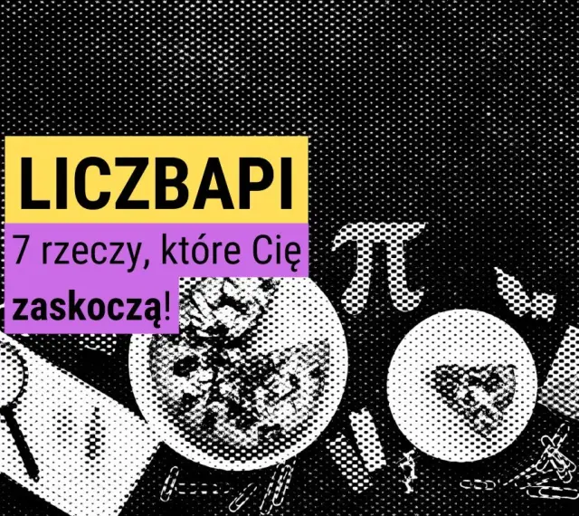 Liczba Pi: 7 zaskakujących ciekawostek. Grafika z symbolem Pi, lupą i talerzami.