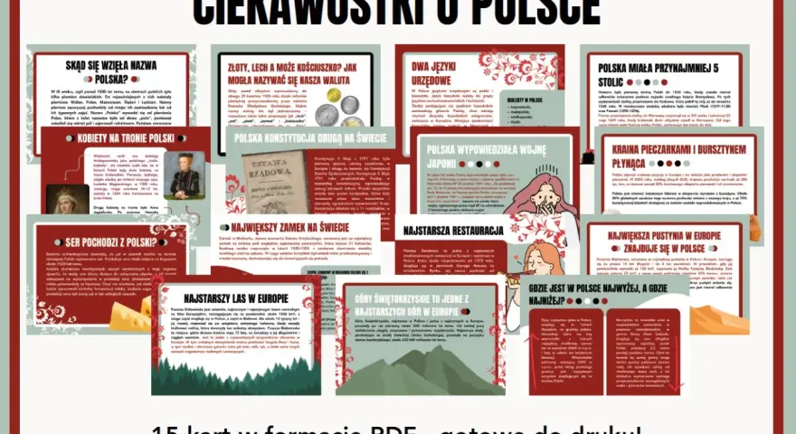 Ciekawostki o Polsce: nazwa, waluta, konstytucja, lasy, góry, pustynia, zamki, stolice, wojna z Japonią, restauracja, bursztyn, pieczarki, kobiety na tronie, ser.