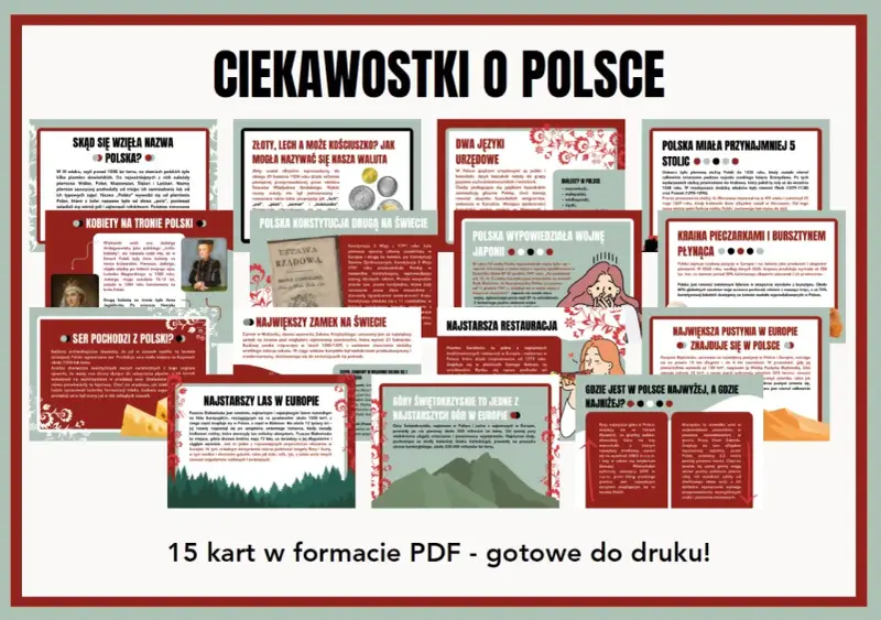 Ciekawostki o Polsce: nazwa, waluta, konstytucja, lasy, góry, pustynia, zamki, stolice, wojna z Japonią, restauracja, bursztyn, pieczarki, kobiety na tronie, ser.